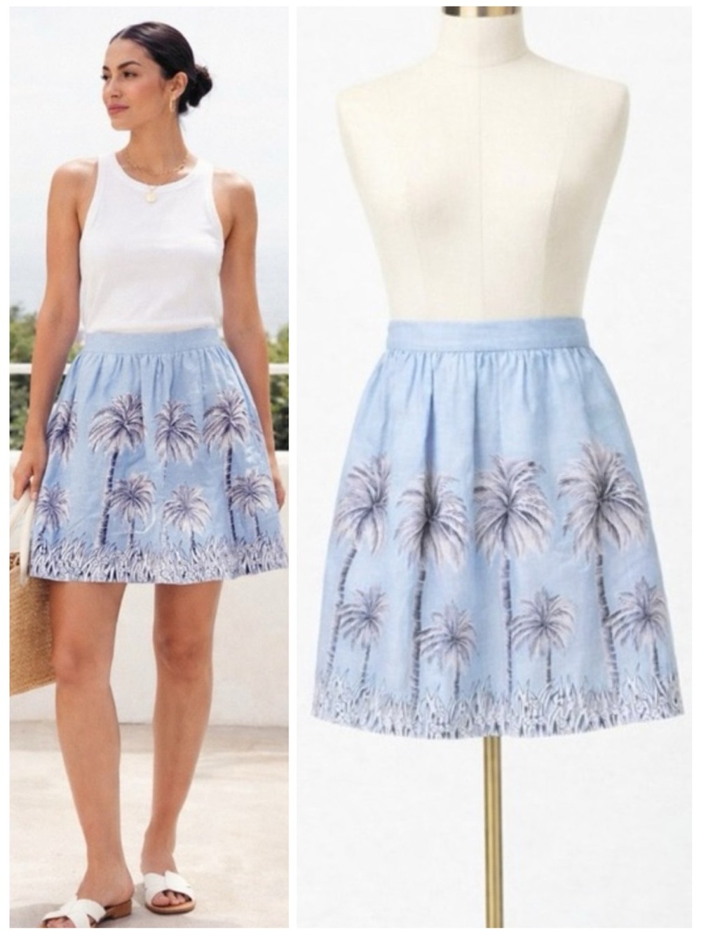 J.Crew Linen Palm Tree Cotton A-Line Skirt With Pockets Resort Tropical Size 8